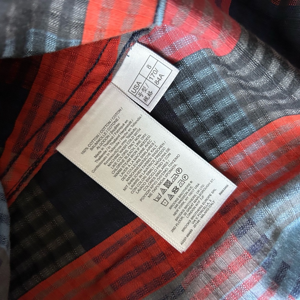 Brooks Brothers Red and Blue Plaid Midi Dress Cap Sleeveless Seersucker Size 8 - Picture 9 of 9